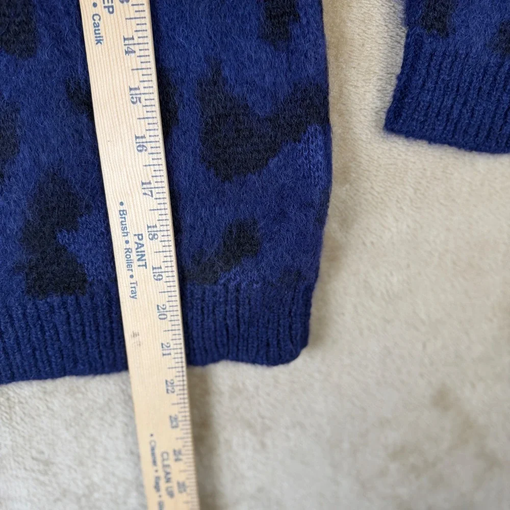 Kate Spade New York Blue Leopard Alpaca Wool Mock Neck Sweater Womens XS